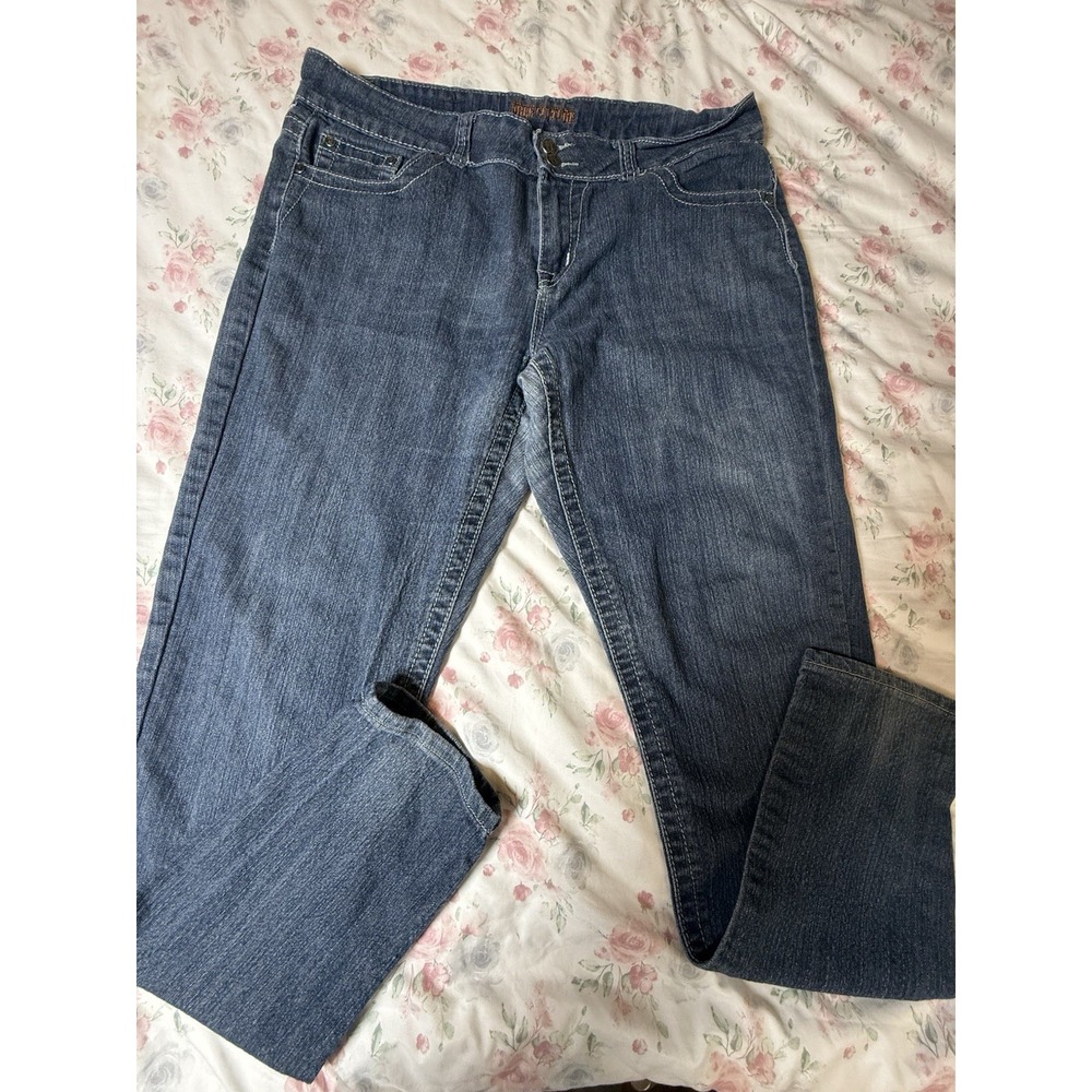 Free Culture Women's Jeans Size 16‎ Blue Bootcut Stretched Embellished Pockets